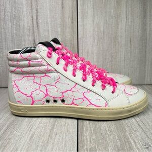 P448 Pink Crackle White Leather Skate Sneaker Shoes Women’s Size 8 EUR 38
